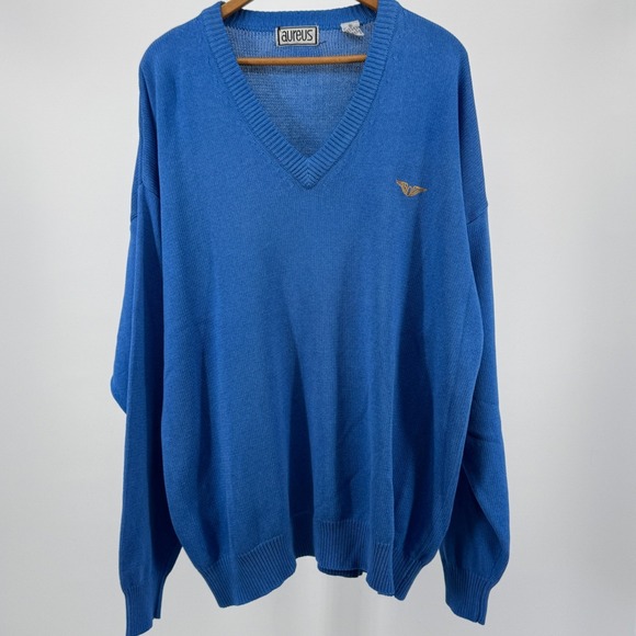 Aureus Other - Vintage‎ Aureus Mens Blue Pullover V-Neck Knit Sweater Cotton Blend Size XL